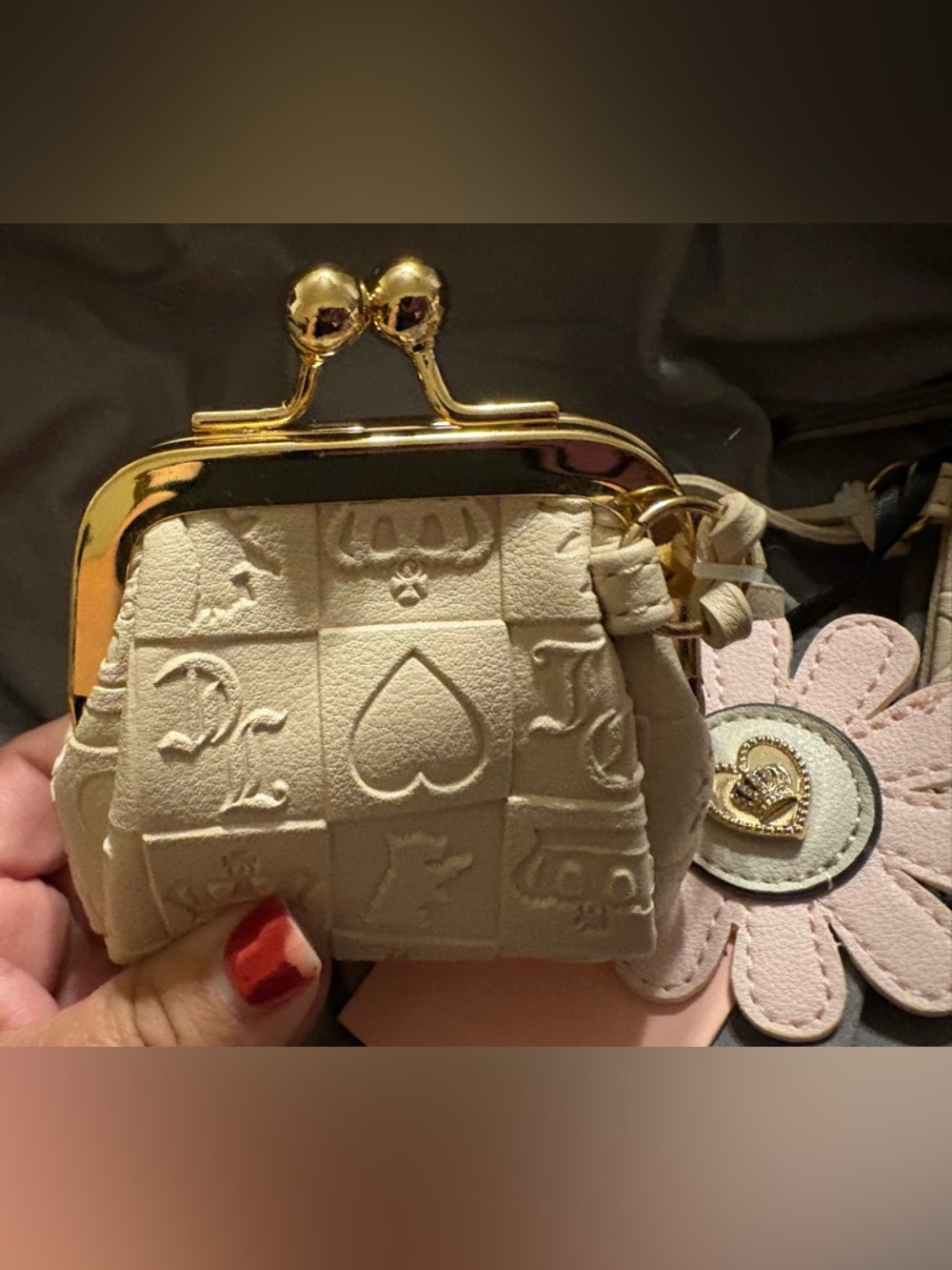Juicy Couture Beige Embossed Mini Wallet and Coin Purse with Pink Flower Charm - Picture 5 of 7